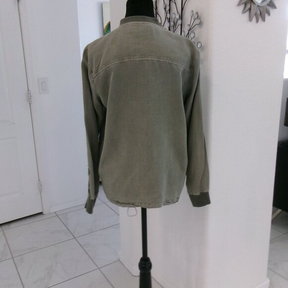 Olive Army Green Boho Embroidered Lightweight Jacket Zip Front Pockets M Love 8 - Picture 4 of 11